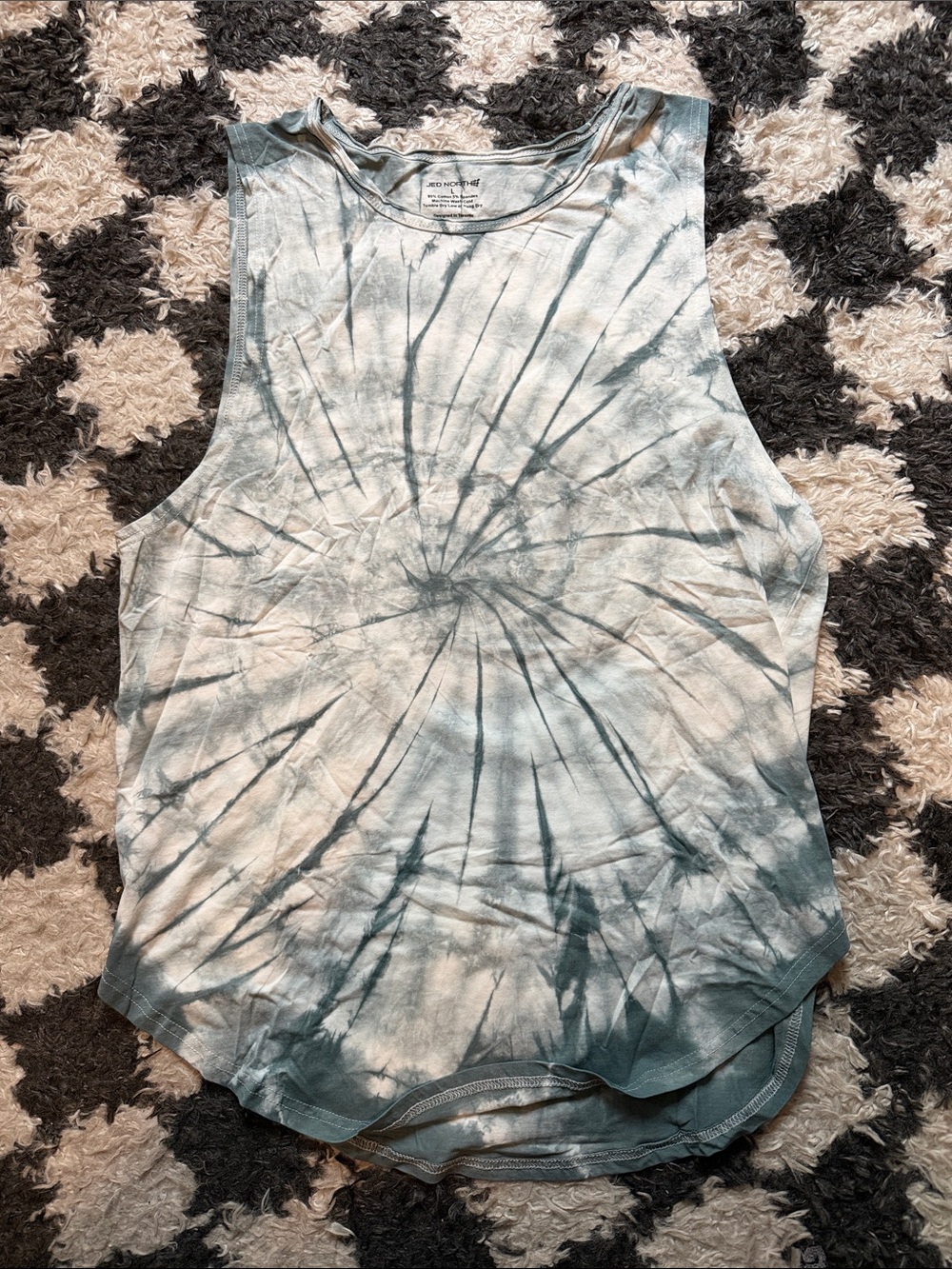 Jed North Men's Blue Gray Tie Dye Scoop Neck Raw Hem Muscle Tank Top Size Large